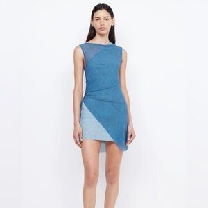 HAYDEN ASYMMETRIC MINI DRESS - SPLICED DENIM